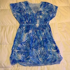 Blue Leaf Print Cover Up Dress